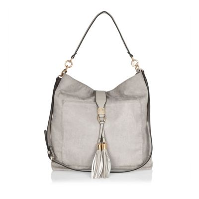 Grey tassel oversized slouchy handbag